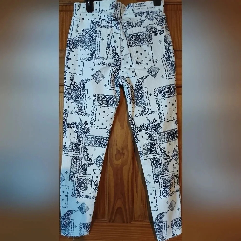 Kensie Jeans split raw hem high rise vintage luxe bandana white jean 2 - Picture 5 of 12